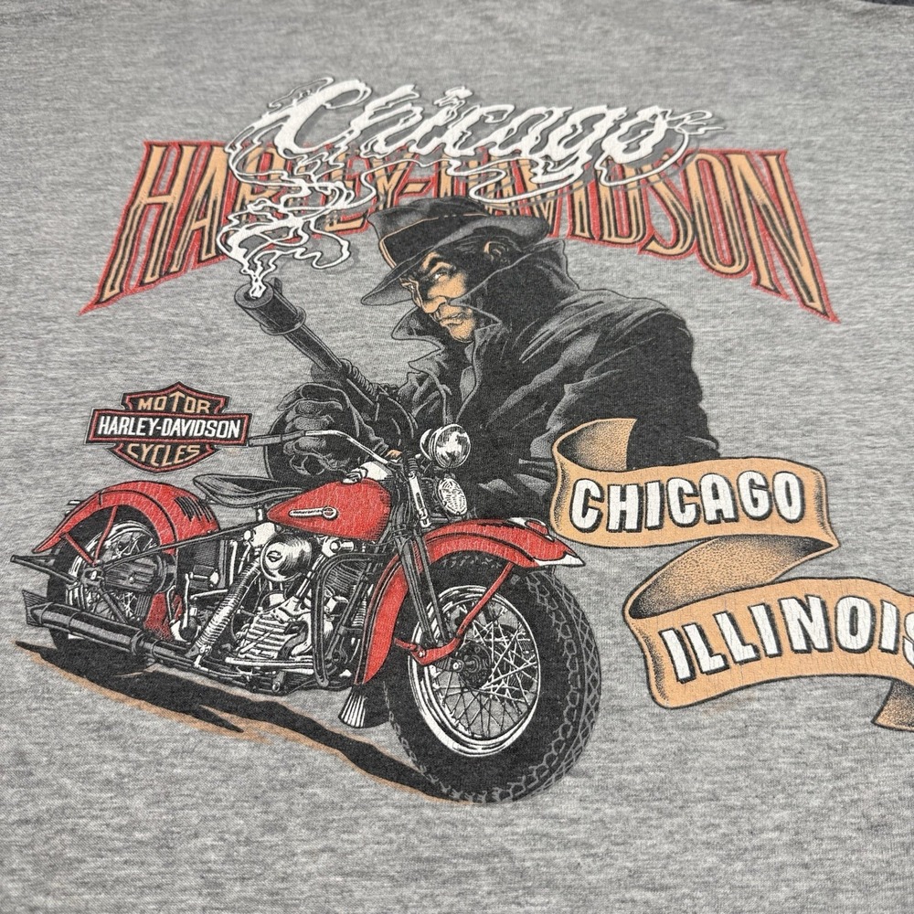 Vintage Chicago Harley Davidson t-shirt Grey Mobster Gangster Knucklehead SizeXL